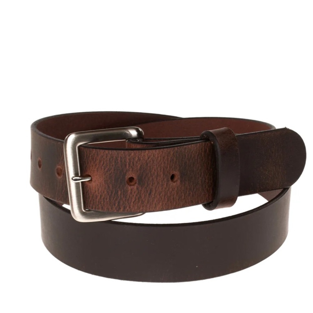 Men's Brown Leather Belt with Solid Brass Buckle